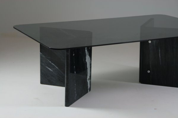 Coffee Table in Veined Black Marble and Smoked Glass Top, Italy, 1970s-OTV-2038078