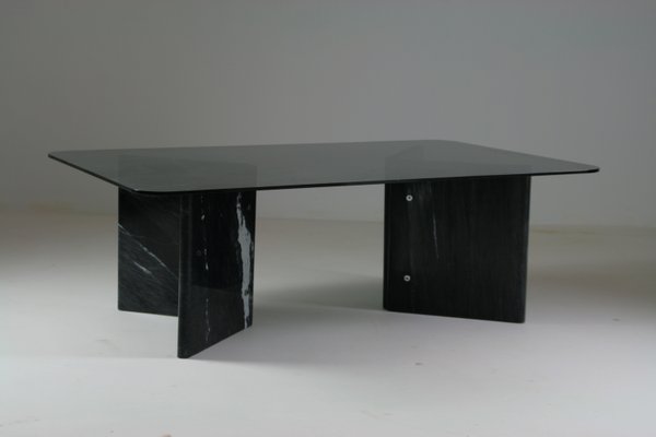 Coffee Table in Veined Black Marble and Smoked Glass Top, Italy, 1970s-OTV-2038078