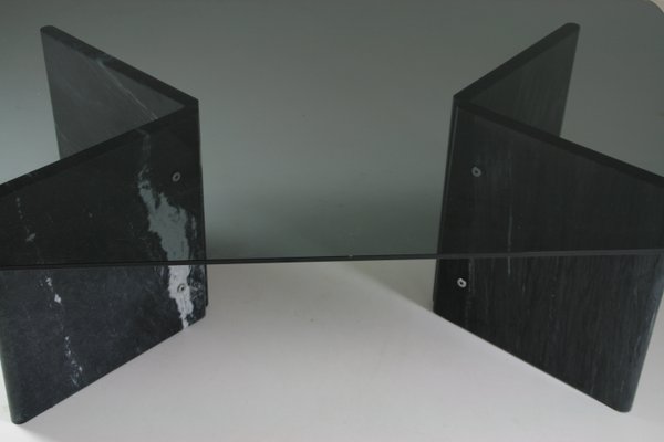 Coffee Table in Veined Black Marble and Smoked Glass Top, Italy, 1970s-OTV-2038078