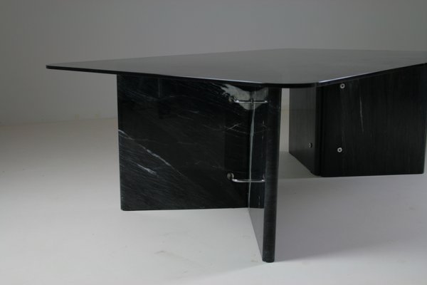 Coffee Table in Veined Black Marble and Smoked Glass Top, Italy, 1970s-OTV-2038078