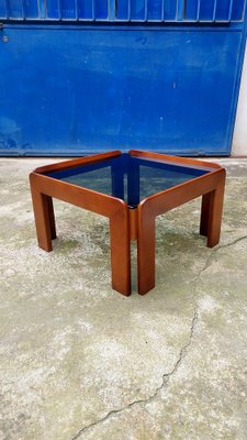 Coffee Table in Walnut and Glass attributed to Afra and Tobia Scarpa for Cassina, Italy, 1970s-QZZ-1863176