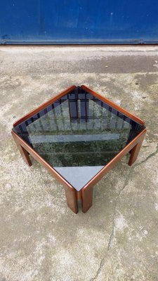 Coffee Table in Walnut and Glass attributed to Afra and Tobia Scarpa for Cassina, Italy, 1970s-QZZ-1863176