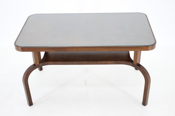 Coffee Table in Walnut with Glass Top, Czechoslovakia, 1930s-TZ-1754748