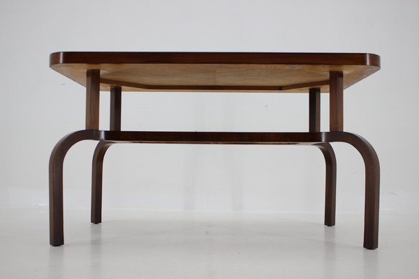 Coffee Table in Walnut with Glass Top, Czechoslovakia, 1930s-TZ-1754748