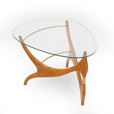 Coffee Table in Wood, Brass and Glass, 1950s-EZ-2040457