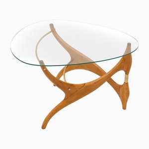 Coffee Table in Wood, Brass and Glass, 1950s-EZ-2040457