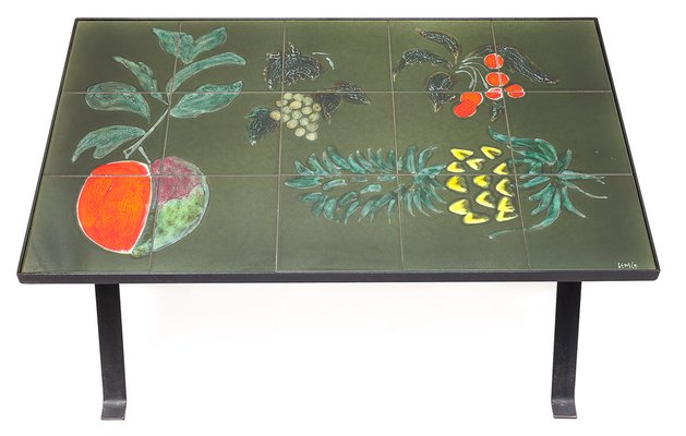 Coffee Table in Wrought Iron and Ceramic, 1960s-JCN-1703637