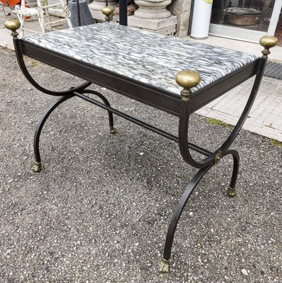 Coffee Table in Wrought Iron & Marble Top, Italy, 1980s-RAQ-962823