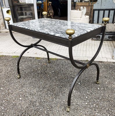 Coffee Table in Wrought Iron & Marble Top, Italy, 1980s-RAQ-962823