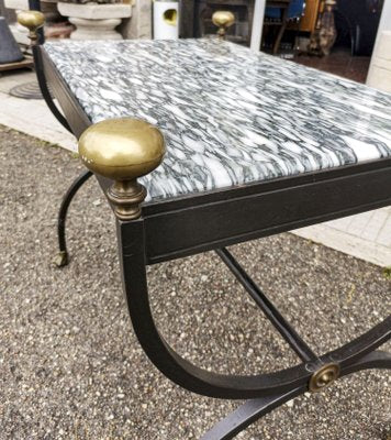 Coffee Table in Wrought Iron & Marble Top, Italy, 1980s-RAQ-962823