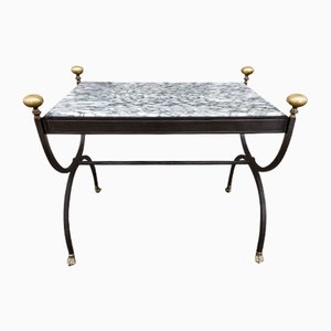 Coffee Table in Wrought Iron & Marble Top, Italy, 1980s-RAQ-962823