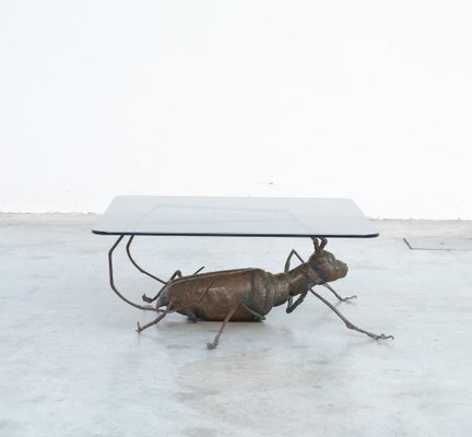 Coffee Table with a Handcrafted Metal Cricket Sculpture Base, 1970s-VT-639935