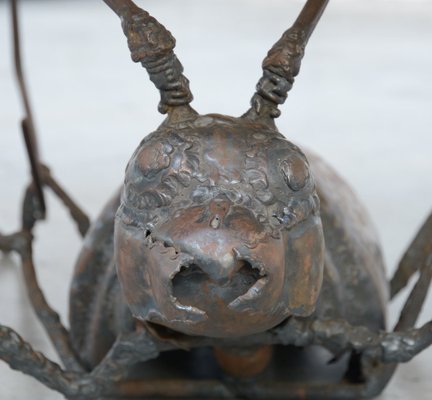 Coffee Table with a Handcrafted Metal Cricket Sculpture Base, 1970s-VT-639935