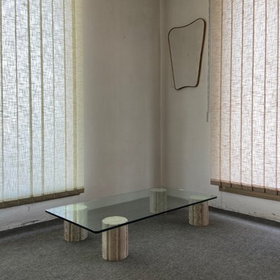 Coffee Table with Crystal and Travertine Feet, 1970s-GTS-1317569