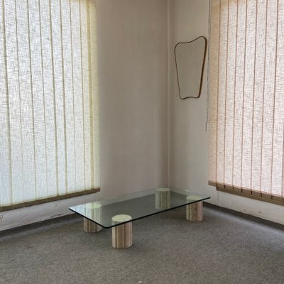 Coffee Table with Crystal and Travertine Feet, 1970s-GTS-1317569