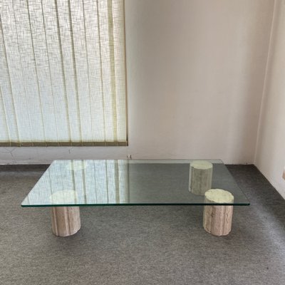 Coffee Table with Crystal and Travertine Feet, 1970s-GTS-1317569