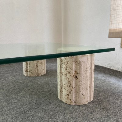 Coffee Table with Crystal and Travertine Feet, 1970s-GTS-1317569