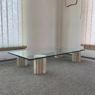 Coffee Table with Crystal and Travertine Feet, 1970s-GTS-1317569