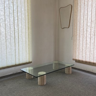 Coffee Table with Crystal and Travertine Feet, 1970s-GTS-1317569