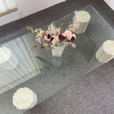 Coffee Table with Crystal and Travertine Feet, 1970s-GTS-1317569