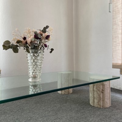 Coffee Table with Crystal and Travertine Feet, 1970s-GTS-1317569