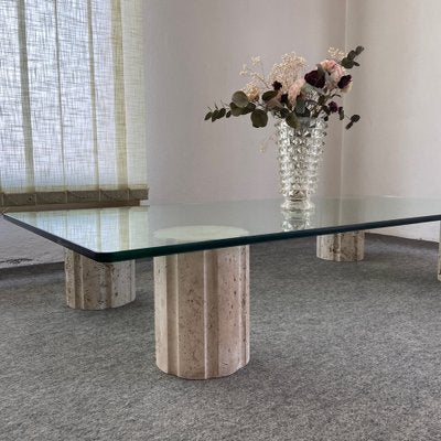 Coffee Table with Crystal and Travertine Feet, 1970s-GTS-1317569