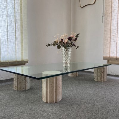 Coffee Table with Crystal and Travertine Feet, 1970s-GTS-1317569