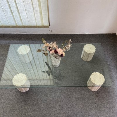 Coffee Table with Crystal and Travertine Feet, 1970s-GTS-1317569