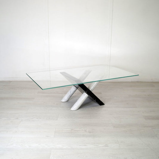 Coffee Table with Glass Top & Marble Base by Maurizio Cattelan, Italy, 1980s