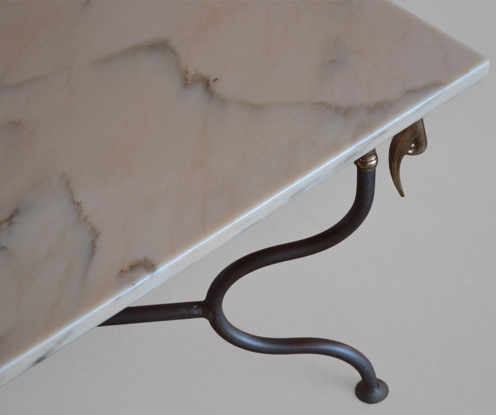 Coffee Table with Pink Marble Top and Wrought Iron Base from Cupioli Living