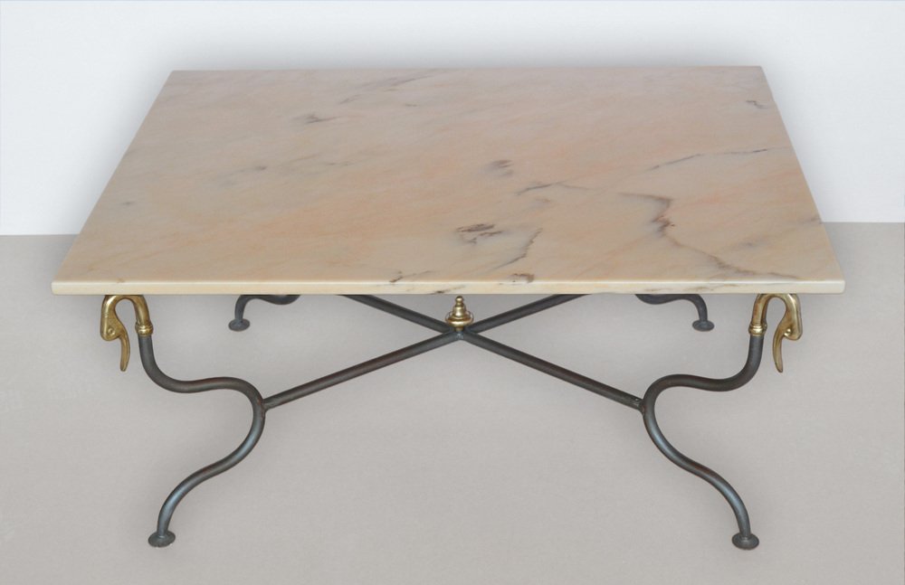 Coffee Table with Pink Marble Top and Wrought Iron Base from Cupioli Living