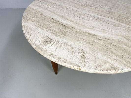 Coffee Table with Travertine Natural Stone Top and Teak Base, 1960s-MKL-2035352