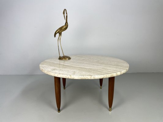 Coffee Table with Travertine Natural Stone Top and Teak Base, 1960s-MKL-2035352