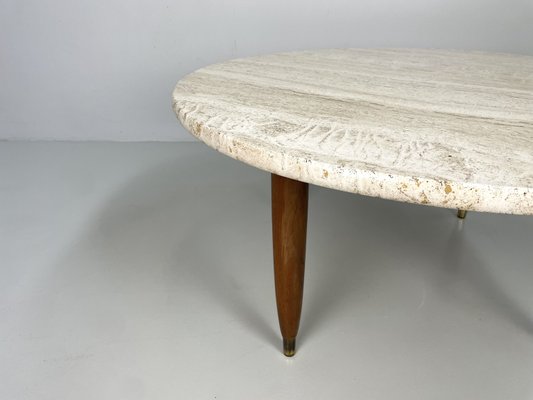 Coffee Table with Travertine Natural Stone Top and Teak Base, 1960s-MKL-2035352