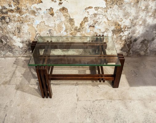 Coffee Table with Wooden Base & Glass Top, Italy, 1950s-VCV-766717