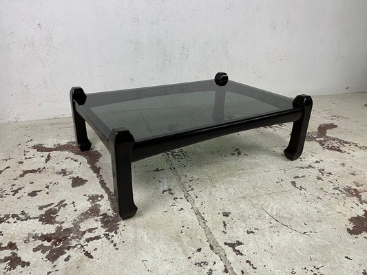 Coffee Table with Wooden Structure and Smoked Glass Top by Luciano Frigerio for Frigerio Desio, 1970s