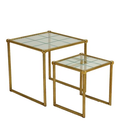 Coffee Tables in Brass and Glass, 1980s, Set of 2-VMM-1765656