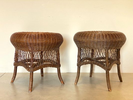 Coffee Tables in Wicker and Bamboo, 1970s, Set of 2-NPC-1069042