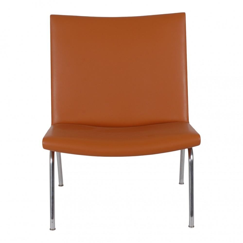 Cognac Bison Leather CH 401 Airport Chair by Hans J. Wegner for Carl Hansen & Søn