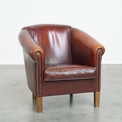 Cognac-Colored Club Chair in Sheep Leather-HPP-2033009