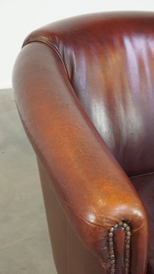 Cognac-Colored Club Chair in Sheep Leather-HPP-2033009