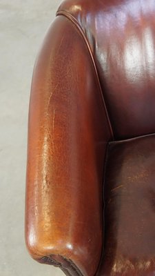 Cognac-Colored Club Chair in Sheep Leather-HPP-2033009