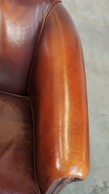 Cognac-Colored Club Chair in Sheep Leather-HPP-2033009