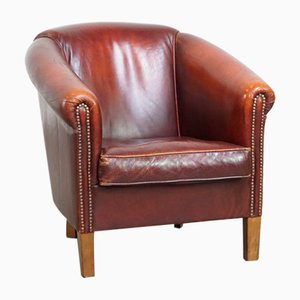 Cognac-Colored Club Chair in Sheep Leather-HPP-2033009