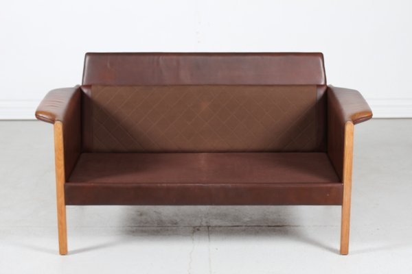 Cognac-Colored Leather 2-Seater Sofa in the Style of Finn Juhl, Denmark, 1960s-QQ-1419337