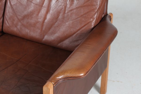 Cognac-Colored Leather 2-Seater Sofa in the Style of Finn Juhl, Denmark, 1960s-QQ-1419337