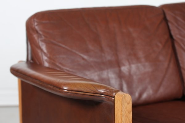 Cognac-Colored Leather 2-Seater Sofa in the Style of Finn Juhl, Denmark, 1960s-QQ-1419337