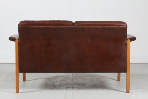 Cognac-Colored Leather 2-Seater Sofa in the Style of Finn Juhl, Denmark, 1960s-QQ-1419337