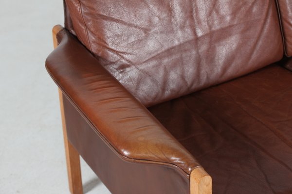 Cognac-Colored Leather 2-Seater Sofa in the Style of Finn Juhl, Denmark, 1960s-QQ-1419337