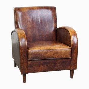 Cognac-Colored Leather Armchair-HPP-2035259